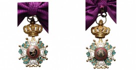 BELGIQUE, Ordre de Léopold, bijou de grand cordon civil bilingue, modèle pour dame en métal doré (41,5 mm), avec écharpe de 6 cm. Très rare.