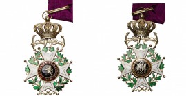 BELGIQUE, Ordre de Léopold, croix de commandeur à titre maritime (avec ancres), modèle unilingue en vermeil (58mm). Avec poinçon sur l'anneau. La crav...