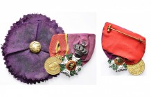 BELGIQUE, groupe de 2 décorations montées à l’allemande sur une épingle: chevalier de l’ordre de Léopold (modèle civil unilingue) et médaille commémor...
