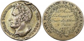 BELGIQUE, AR médaille, 1835. Acte de courage et de dévouement. D/ T. de Léopold Ier à g. R/ Attribuée à G.L.V. Talva/ Lieutenant 1e Cie/ Train d'artil...