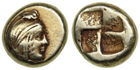 Mysia (Cyzicus) Electrum Hecte ND (c. 500-450 BC)
2.62g. 10mm. XF-/XF. Obv.: Head of Attis right, wearing Phrygian cap; below, tunny right (off flan)...
