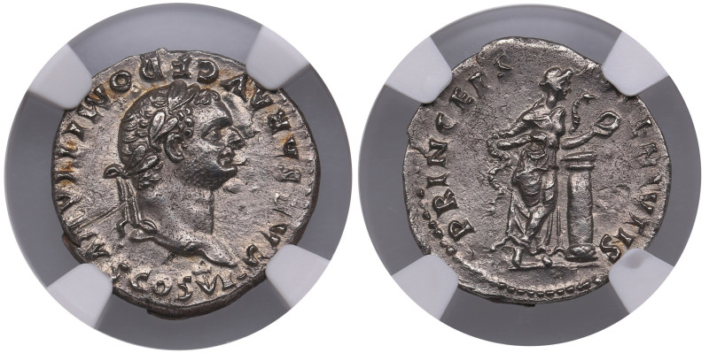 Roman Empire (Rome) AR Denarius, AD 79 - Domitian as Caesar (AD 69-81) - NGC Ch ...