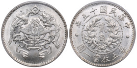 China (Republic) 2 Jiao (20 Cents) 1926 ‘Dragon and Phoenix’ type - PCGS MS65
A marvelous, brilliant specimen featuring icy mint frost and exceptiona...