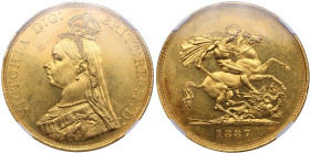 United Kingdom (Royal Mint, London) 5 Pounds 1887 – Victoria (1837-1901) - NGC MS 62
~39.94g - Au917. A notably large gold coin of impressive size an...
