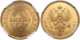 Finland (Russia) 20 Markkaa 1879 S - Alexander II (1855-1881) - NGC MS 64
Standard weight - 6.45g. Au 0.900. Beautiful mint state specimen. Friedberg...