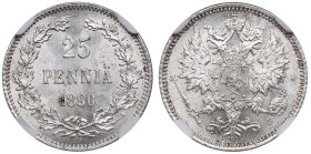 Finland (Russia) 25 Penniä 1890 L - Alexander III (1881-1894) - NGC MS 64
Only 5 coins certified finer by NGC. Splendid brilliant exemplar. Bitkin 23...