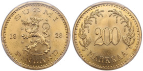 Finland (Helsinki) 200 Markkaa 1926 S - PCGS MS66
The highest graded example in the PCGS census. An excellent specimen, boasting brilliant luster and...