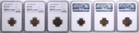 Latvia 1 Santims, 2 & 5 Santimi 1922 - NGC MS 62 BN, MS 64 BN (3)
Lot includes: 1 Santims 1922. KM 1. NGC MS 62 BN. 2 Santimi 1922. KM 2. NGC MS 64 B...