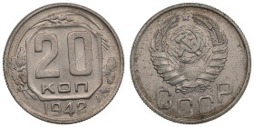 Russia (USSR) 20 Kopecks 1942
3.71g. UNC/UNC. Well-struck exemplar with mint luster. Fedorin 51.