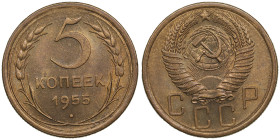 Russia (USSR) 5 Kopeck 1955
5.13g. UNC/UNC. Mint luster. Fedorin 98.