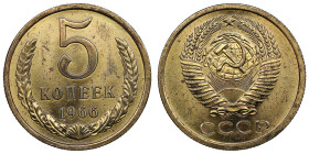 Russia (USSR) 5 Kopecks 1966
4.91g. UNC/UNC. Laminated. Circulation issue. Fedorin 112. Rare.