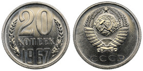 Russia (USSR) 20 Kopecks 1967
3.32g. AU/UNC. Cleaned. Bank set issue. Fedorin 117. Rare.
