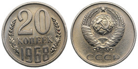 Russia (USSR) 20 Kopecks 1968
3.32g. VF/VF. Cleaned. Circulation issue. Fedorin 118. Rare.