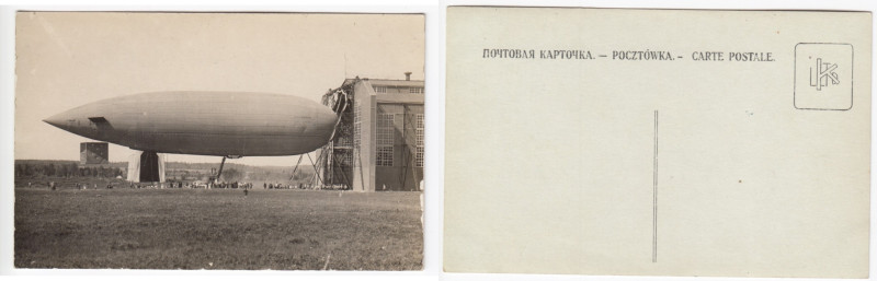 Russian Empire Photocard – Giant Military Zeppelin at Hangar with Crowd, ca. 191...