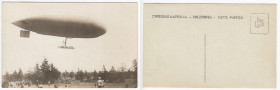 Russian Empire Photocard – Military Zeppelin in Flight Over Forest with Officers, ca. 1910s
Sold as seen. Rare.