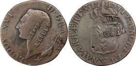 FRANCE. Kingdom. Sol, 1785-W. Lille Mint. Louis XVI. FINE Details, Countermarked.