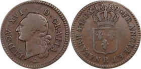 FRANCE. Kingdom. Sol, 1789-R. Orléans Mint. Louis XVI. VERY FINE.