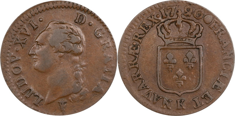 FRANCE. Kingdom. Sol, 1790-K (9/8). Bordeaux Mint. Louis XVI. CHOICE VERY FINE.