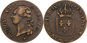 FRANCE. Kingdom. Sol, 1791-AA. Metz Mint. Louis XVI. CHOICE VERY FINE.