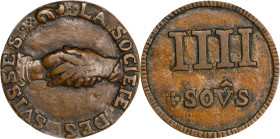 FRANCE. Kingdom. Swiss Society Bronze 4 Sous Token, ND (ca. 1790). Louis XVI. CHOICE VERY FINE.