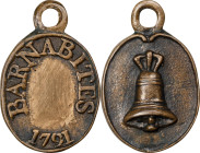 FRANCE. Constitution. Convent of the Barnabites Oval Bell Metal Badge, 1791. EXTREMELY FINE Details, Tooled.