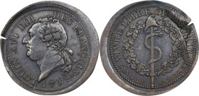 FRANCE. Constitution. Copper 5 Sols Module Essai (Pattern), Year 4/1792. Paris Mint. Louis XVI. ALMOST UNCIRCULATED.