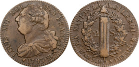 FRANCE. Constitution. 2 Sols, Year 5/1793-BB. Strasbourg Mint. Louis XVI. CHOICE EXTREMELY FINE.