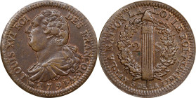 FRANCE. Constitution. 2 Sols, Year 3/1791-Ȧ. Paris (Barnabite Convent) Mint. Louis XVI. ALMOST UNCIRCULATED.