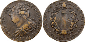 FRANCE. Constitution. 2 Sols, Year 4/1792-H. La Rochelle Mint. Louis XVI. CHOICE EXTREMELY FINE.