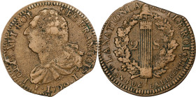 FRANCE. Constitution. 2 Sols, Year 4/1792-!. Clermont-Ferrand Mint. Louis XVI. CHOICE EXTREMELY FINE.