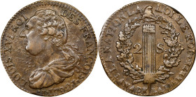 FRANCE. Constitution. 2 Sols, Year 4/1792-I. Limoges Mint. Louis XVI. ALMOST UNCIRCULATED.