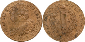 FRANCE. Constitution. 2 Sols, Year 5/1793-BB. Strasbourg Mint. Louis XVI. ALMOST UNCIRCULATED.