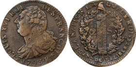 FRANCE. Constitution. 2 Sols, Year 5/1793-R. Orléans Mint. Louis XVI. CHOICE EXTREMELY FINE.