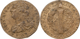 FRANCE. Constitution. 2 Sols, Year 4/1793-Ẉ. Arras (Maison des Carmes) Mint. Louis XVI. ALMOST UNCIRCULATED.
