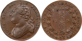FRANCE. Constitution. 12 Deniers, Year 4/1792-BB. Strasbourg Mint. Louis XVI. CHOICE ALMOST UNCIRCULATED.