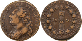 FRANCE. Constitution. 12 Deniers, Year 3/1791-AA. Metz Mint. Louis XVI. CHOICE VERY FINE.
