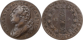 FRANCE. Constitution. 12 Deniers, Year 3/1791-B. Rouen Mint. Louis XVI. CHOICE ALMOST UNCIRCULATED.