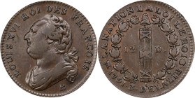 FRANCE. Constitution. 12 Deniers, Year 3/1791-B. Rouen Mint. Louis XVI. ALMOST UNCIRCULATED.