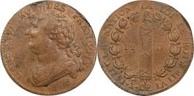 FRANCE. Constitution. 12 Deniers, Year 3/1791-BB. Strasbourg Mint. Louis XVI. PCGS AU-58.