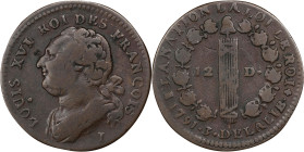 FRANCE. Constitution. 12 Deniers, Year 3/1791-I. Limoges Mint. Louis XVI. FINE.