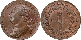 FRANCE. Constitution. 12 Deniers, Year 3/1791-M. Toulouse Mint. Louis XVI. PCGS MS-63 Brown.
