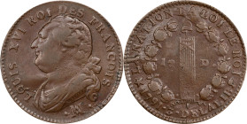 FRANCE. Constitution. 12 Deniers, Year 3/1791-•MA•. Marseille Mint. Louis XVI. CHOICE EXTREMELY FINE.