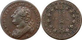 FRANCE. Constitution. 12 Deniers, Year 3/1791-R. Orléans Mint. Louis XVI. CHOICE EXTREMELY FINE.