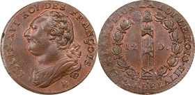 FRANCE. Constitution. 12 Deniers, Year 4/1792-B. Rouen Mint. Louis XVI. PCGS MS-64 Brown.