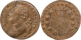 FRANCE. Constitution. 12 Deniers, Year 4/1792-B. Rouen Mint. Louis XVI. ALMOST UNCIRCULATED.