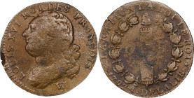 FRANCE. Constitution. 12 Deniers, Year 4/1792-Ẉ. Arras (Maison des Carmes) Mint. Louis XVI. EXTREMELY FINE Details, Environmental Damage.