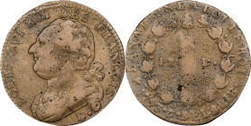FRANCE. Constitution. 12 Deniers, Year 5/1793-D•. Dijon Mint. Louis XVI. VERY FINE.