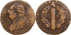 FRANCE. Constitution. 6 Deniers, Year 4/1792-I. Limoges Mint. Louis XVI. VERY FINE.