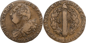 FRANCE. Constitution. 6 Deniers, Year 5/1793-T. Nantes Mint. Louis XVI. CHOICE VERY FINE.
