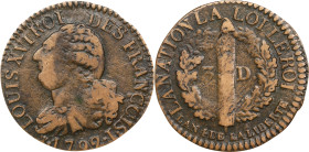 FRANCE. Constitution. 3 Deniers, Year 4/1792-I. Limoges Mint. Louis XVI. VERY FINE.